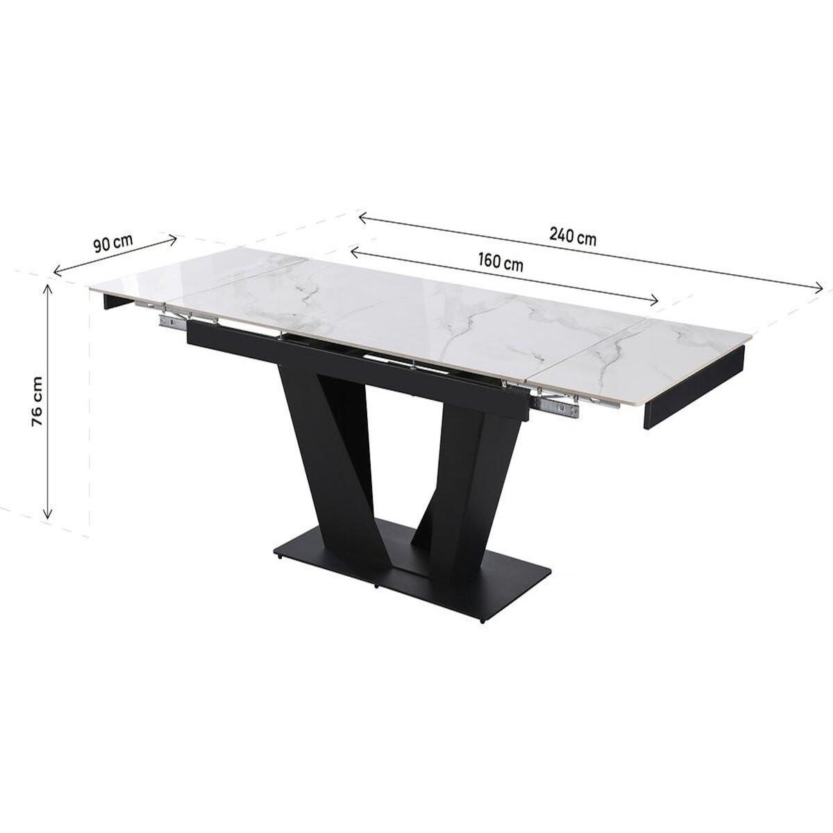 Habitat et Jardin Table à manger extensible en céramique - 160/240 cm - 6 à 10 personnes  Nova  - Blanc marbré gris