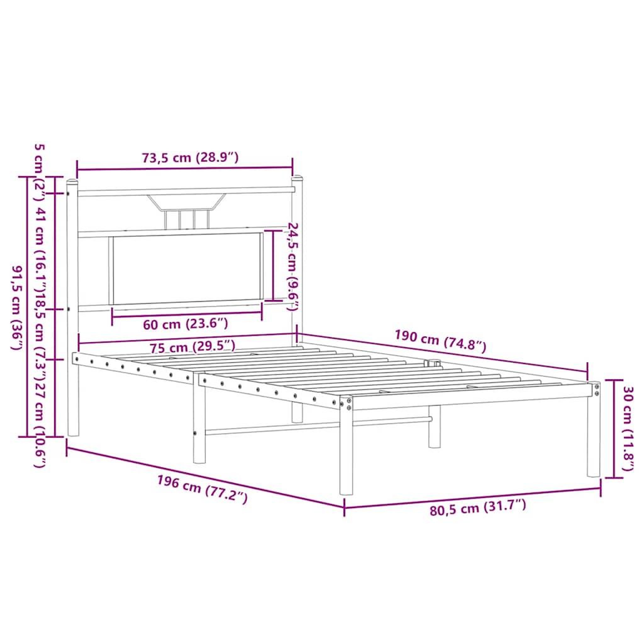 Voir la diapositive 6 : VIDAXL Cadre de lit sans matelas chene sonoma 75x190 cm