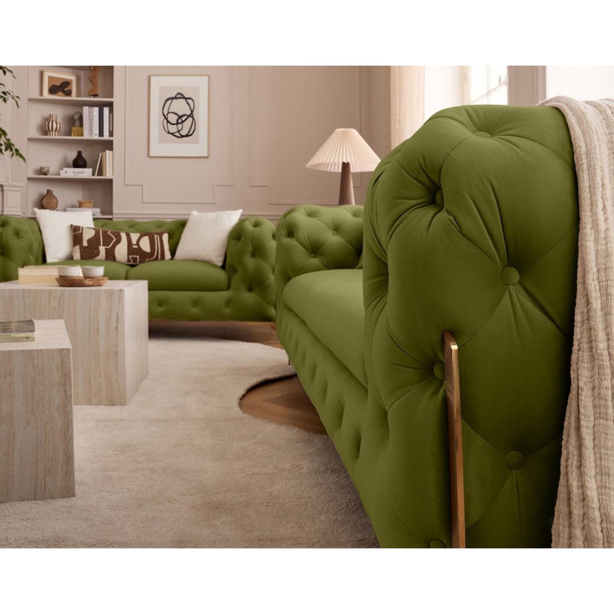 LISA DESIGN Camden - canapé 2 places chesterfield en velours - pieds en métal doré
