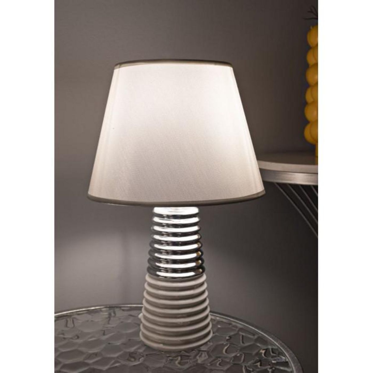 Paris Prix Lampe à Poser en Céramique  Candela  41cm Argent & Blanc