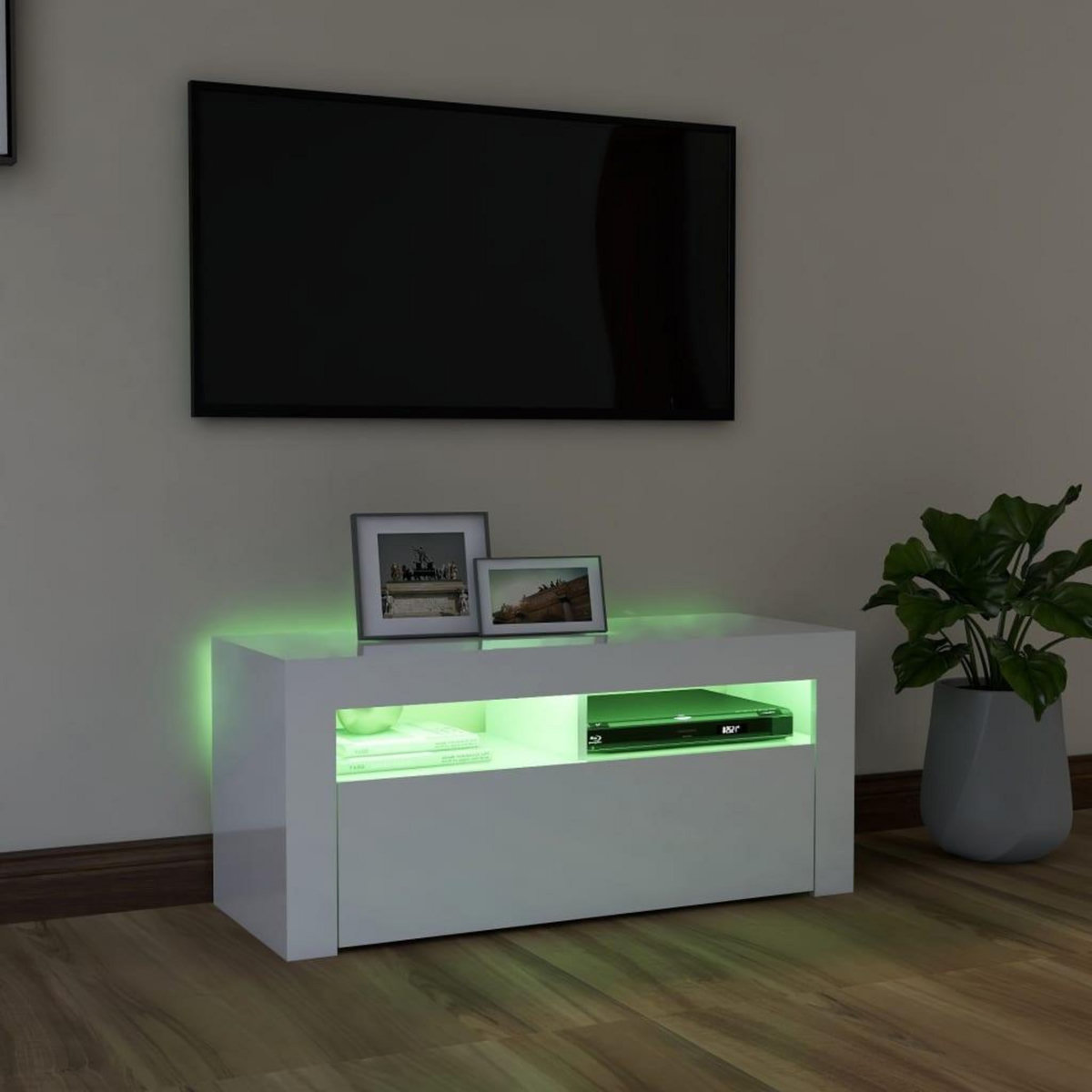 VIDAXL Meuble TV avec lumieres LED blanc brillant 90x35x40 cm