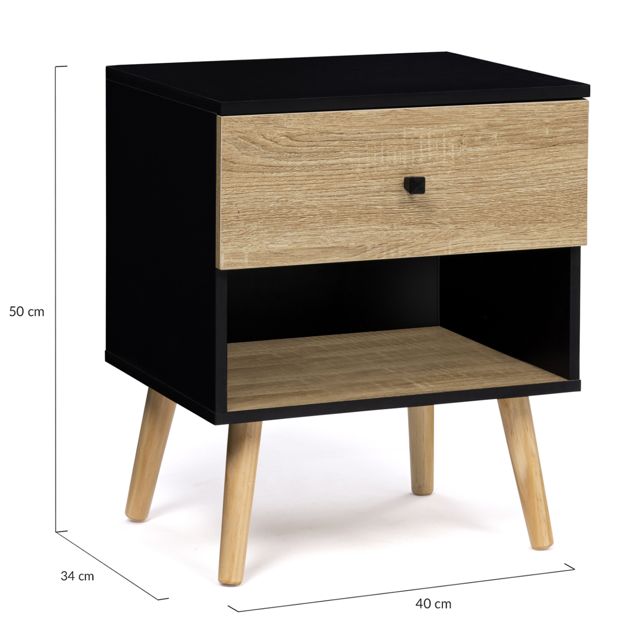 Voir la diapositive 5 : ID MARKET Lot de 2 tables de chevet emmie scandinaves 1 tiroir avec niche noir et hêtre