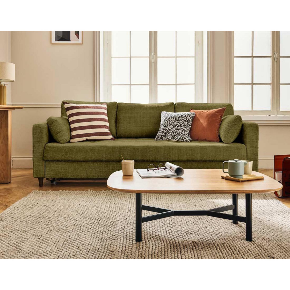 LISA DESIGN Anna - canapé droit 3 places convertible avec poche en velours texturé