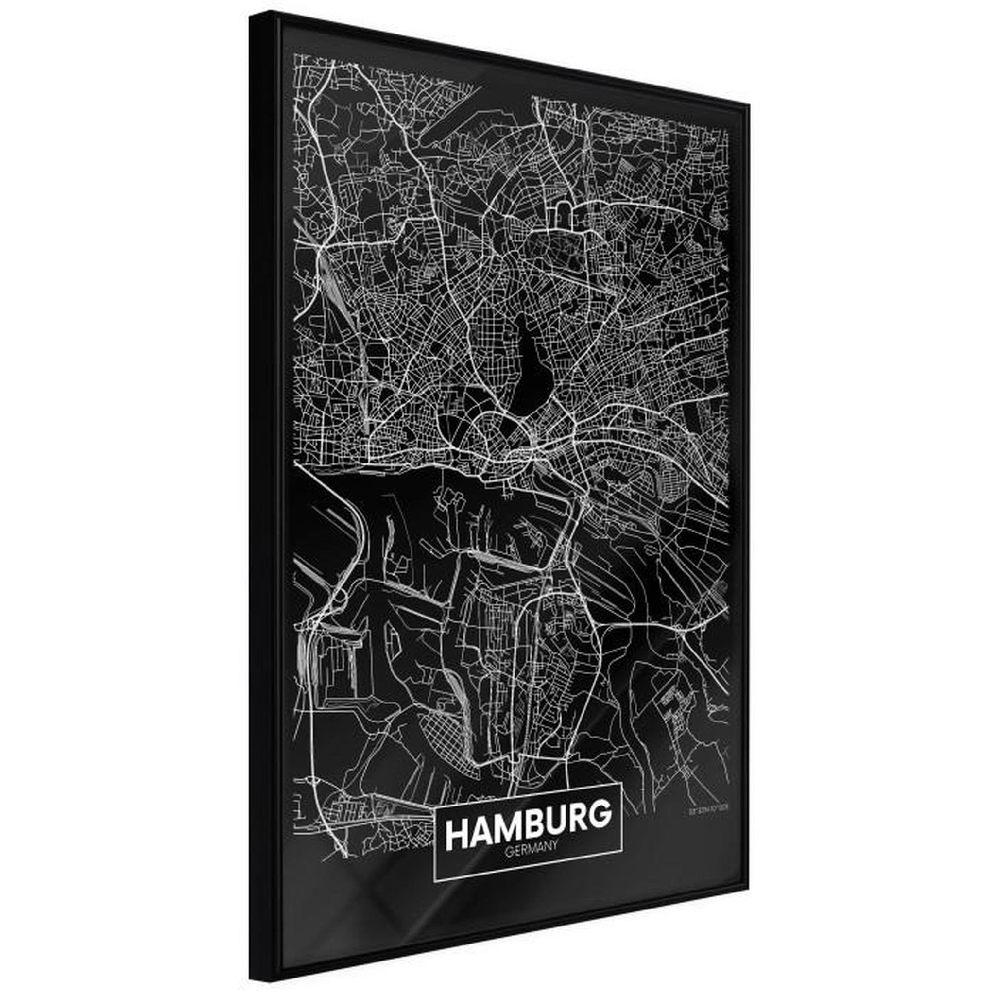 Paris Prix Affiche Murale Encadrée  City Map Hamburg Dark. Coloris disponibles : Jaune, Noir