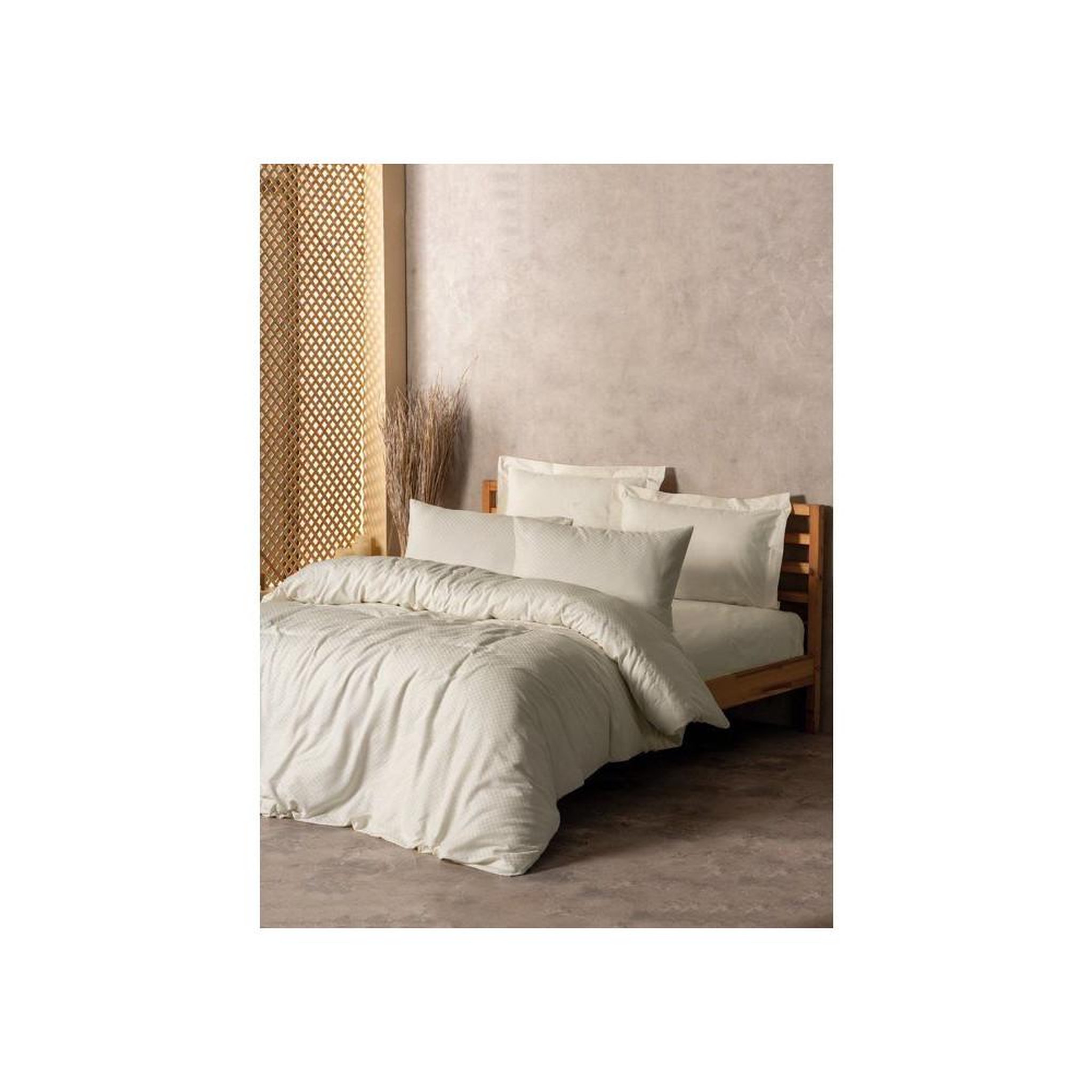 GENERIQUE Parure de lit - 1 housse de couette 140 x 200cm + 1 taies d'oreiller 60 x 60 cm - 100% coton renforcé - Imprimé carreaux Creme