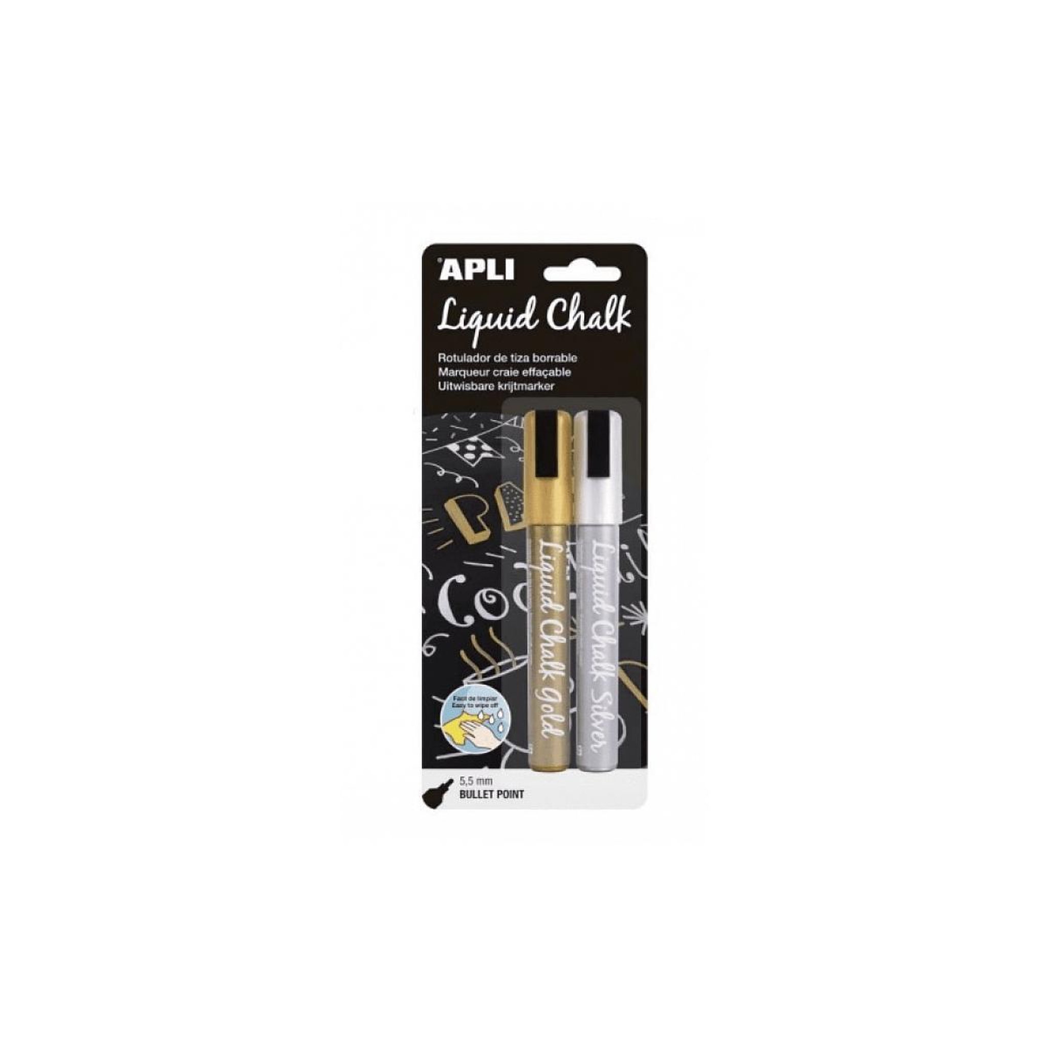 Apli Agipa Marqueur craie effacable Or et Argent