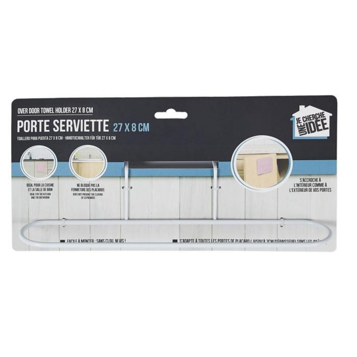 Paris Prix Porte-Serviette en Métal  Pour Porte  27cm Blanc