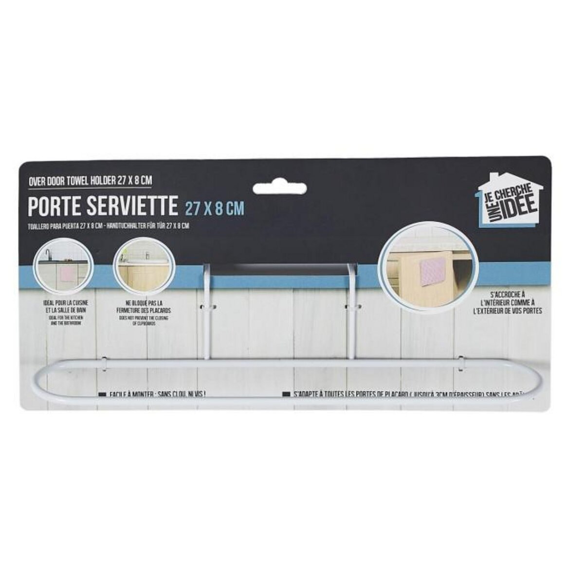 Paris Prix Porte-Serviette en Métal  Pour Porte  27cm Blanc