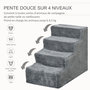 Voir la diapositive 4 : PAWHUT Escalier pour chat - escalier pour chien - 4 marches - revêtement flanelle grande douceur haute densité - structure panneaux particules - gris