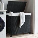 VIDAXL Panier a linge avec roulettes noir 60x35x60,5 cm resine tressee