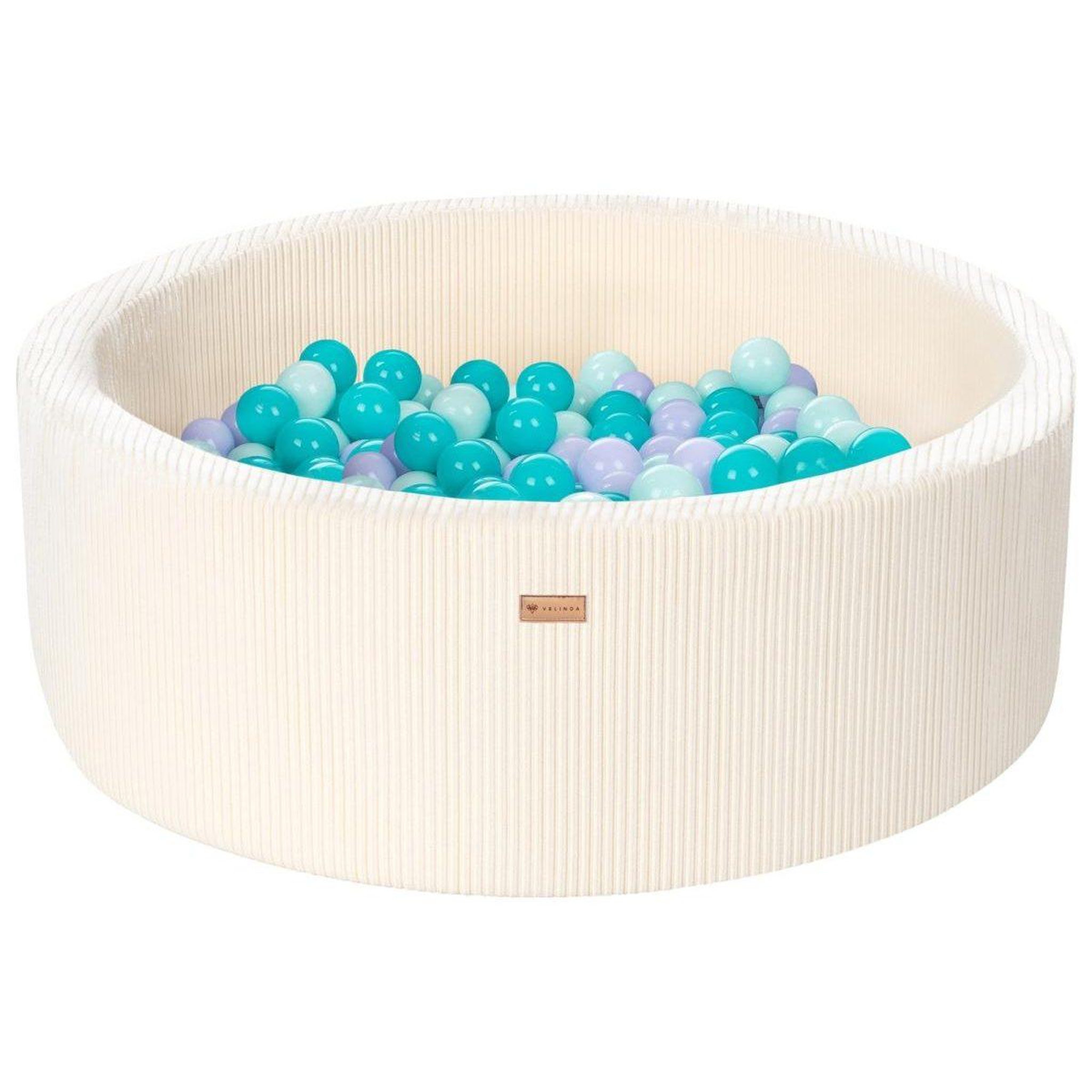 VELINDA Piscine à balles en velours côtelé avec 200 balles, diamètre env. 90 cm — crème
