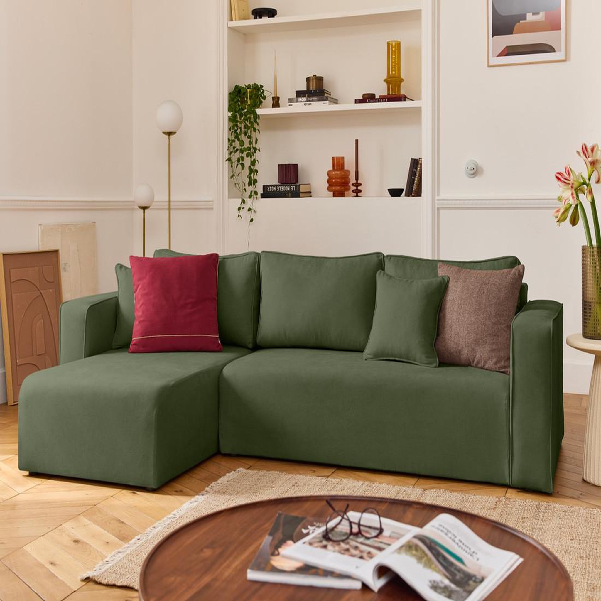 Voir la diapositive 1 : BEST MOBILIER Topaze - canapé d'angle déhoussable réversible 4 places en tissu