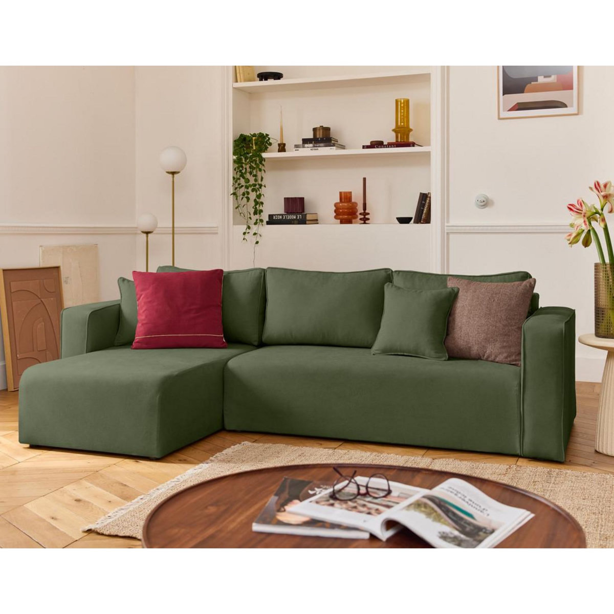 BEST MOBILIER Topaze - canapé d'angle déhoussable réversible 4 places en tissu