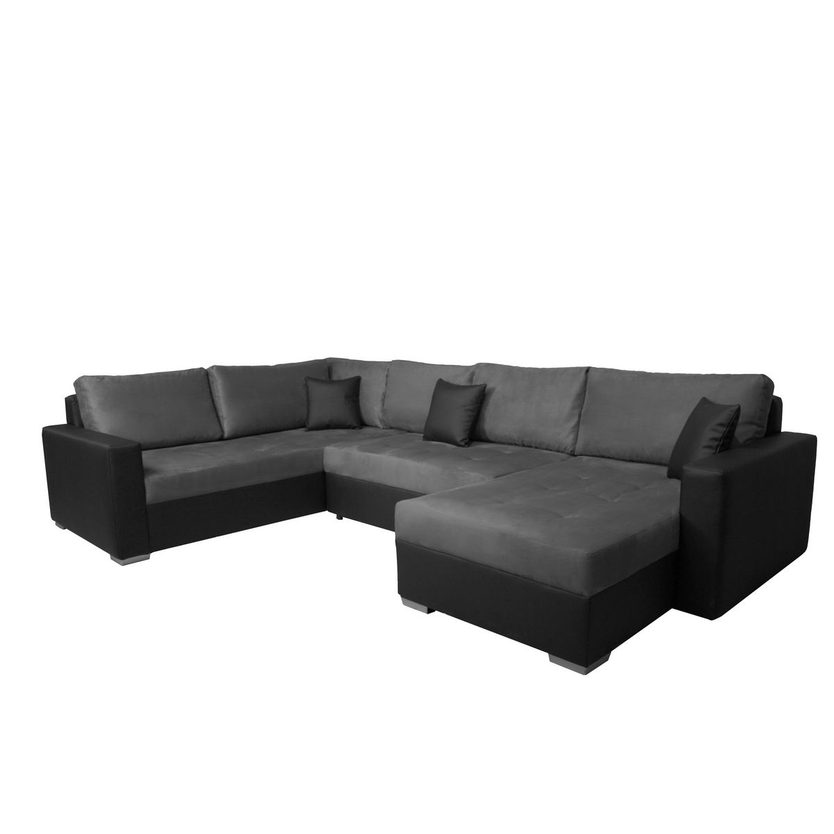 Canapé d'angle gauche panoramique convertible 5 places tissu simili avec coffre MAGNUS