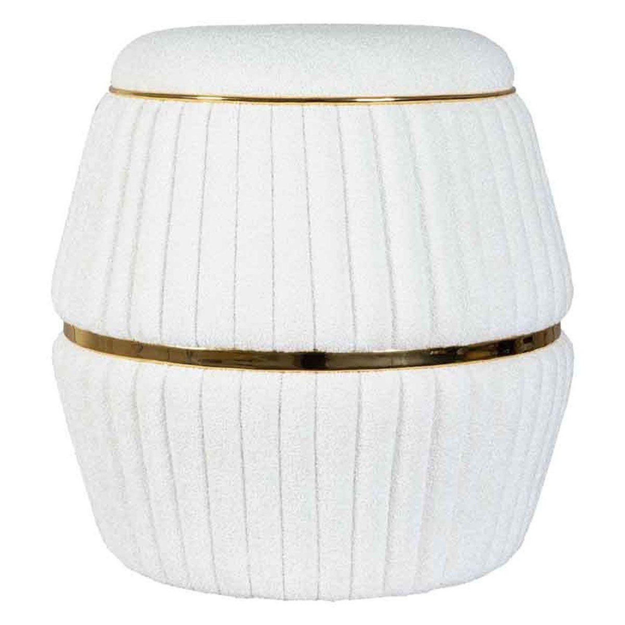 Paris Prix Pouf matelassé design  doric  53cm blanc & or