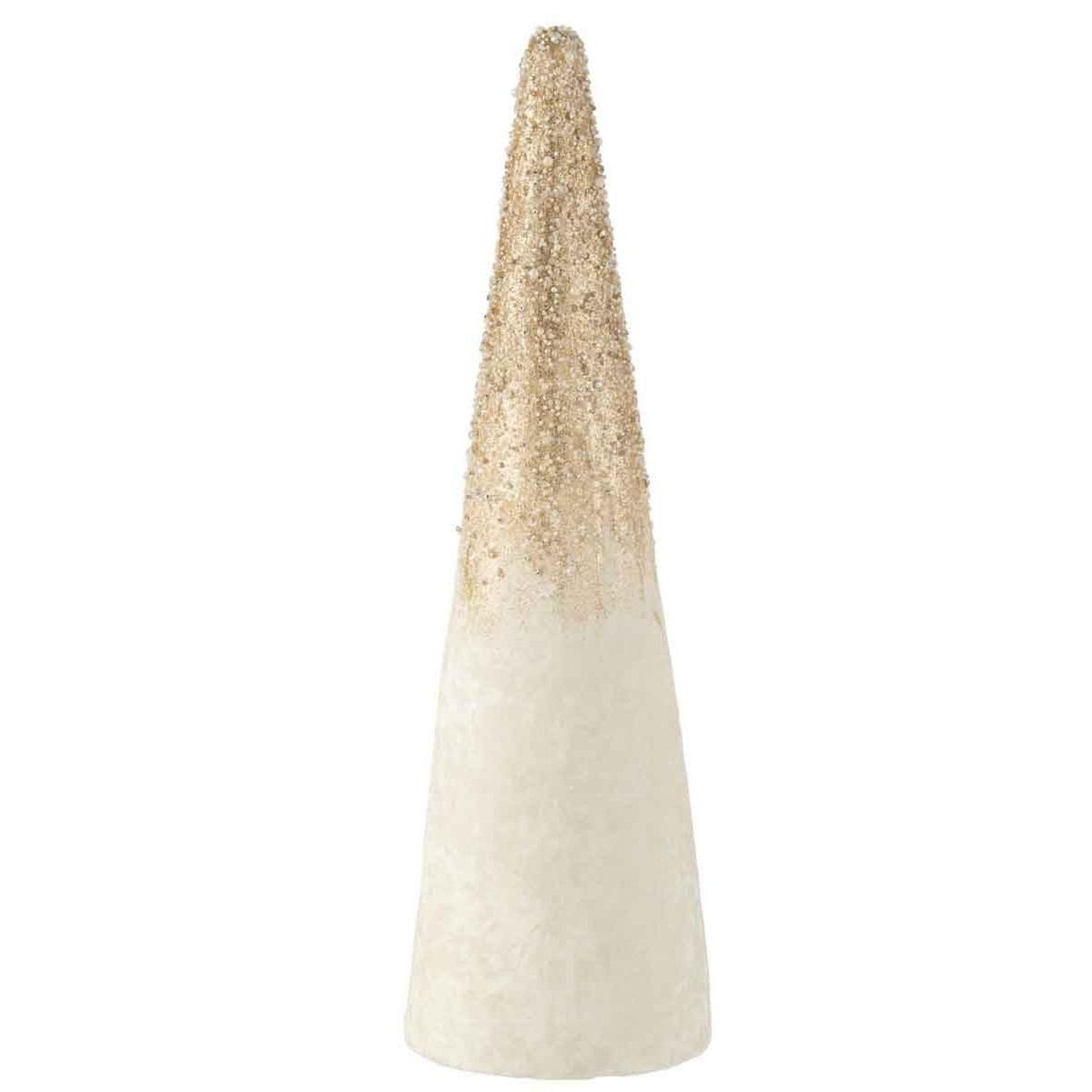 Voir la diapositive 1 : J-LINE Cône déco en velours design  perles  61cm écru