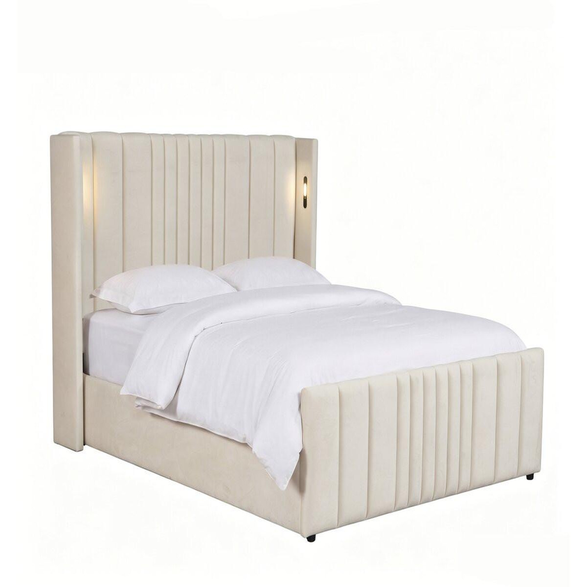 Habitat et Jardin Lit double avec coffre en tissu et lampes intégrés  verbier  - 160 x 200 cm - beige