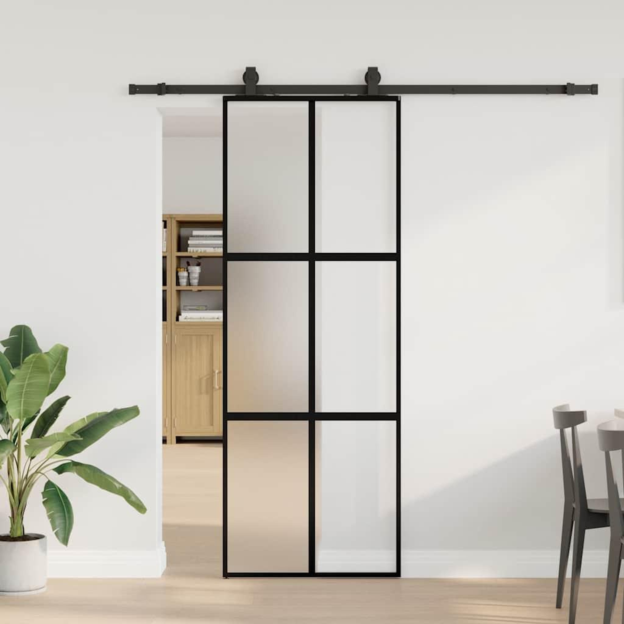 VIDAXL Porte coulissante kit quincaillerie noir 76x205 cm verre trempe