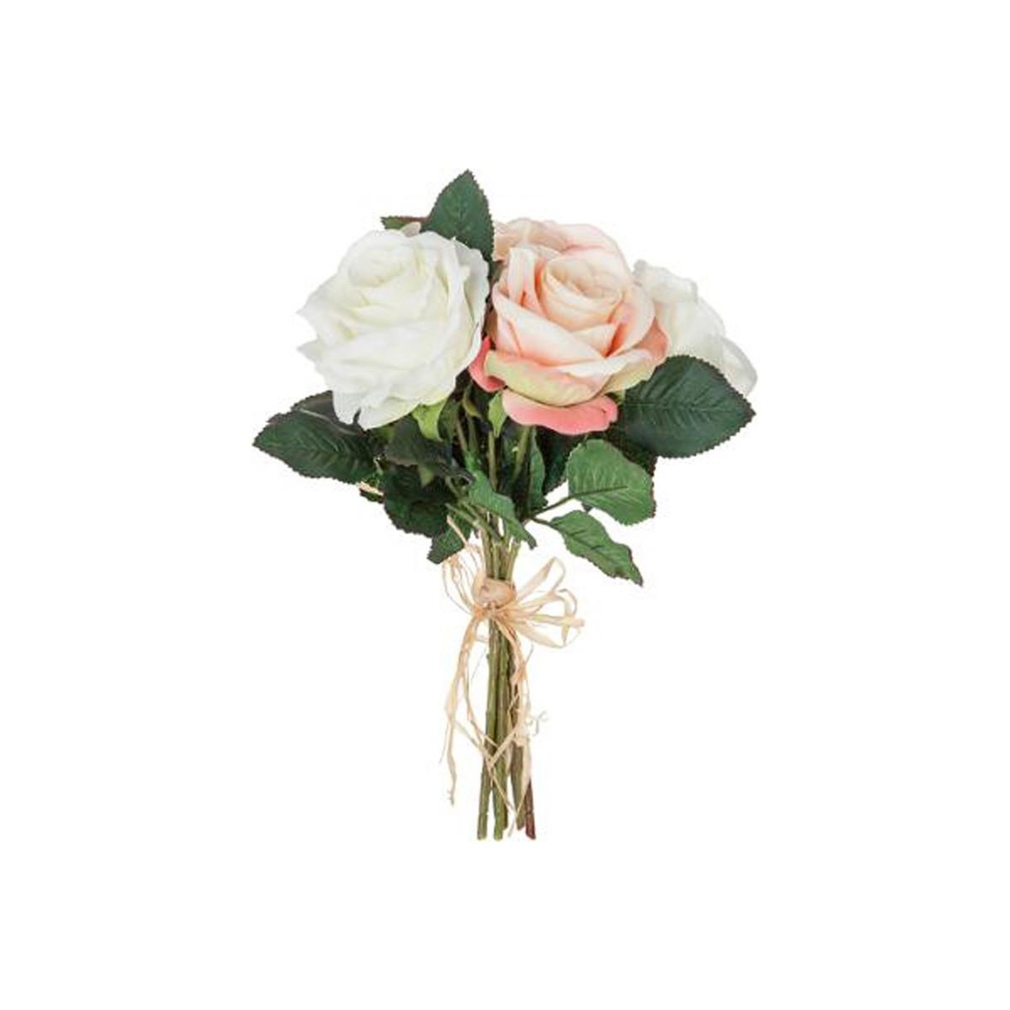 Voir la diapositive 3 : ATMOSPHERA Bouquet de fleur  7 roses  30cm rose & blanc