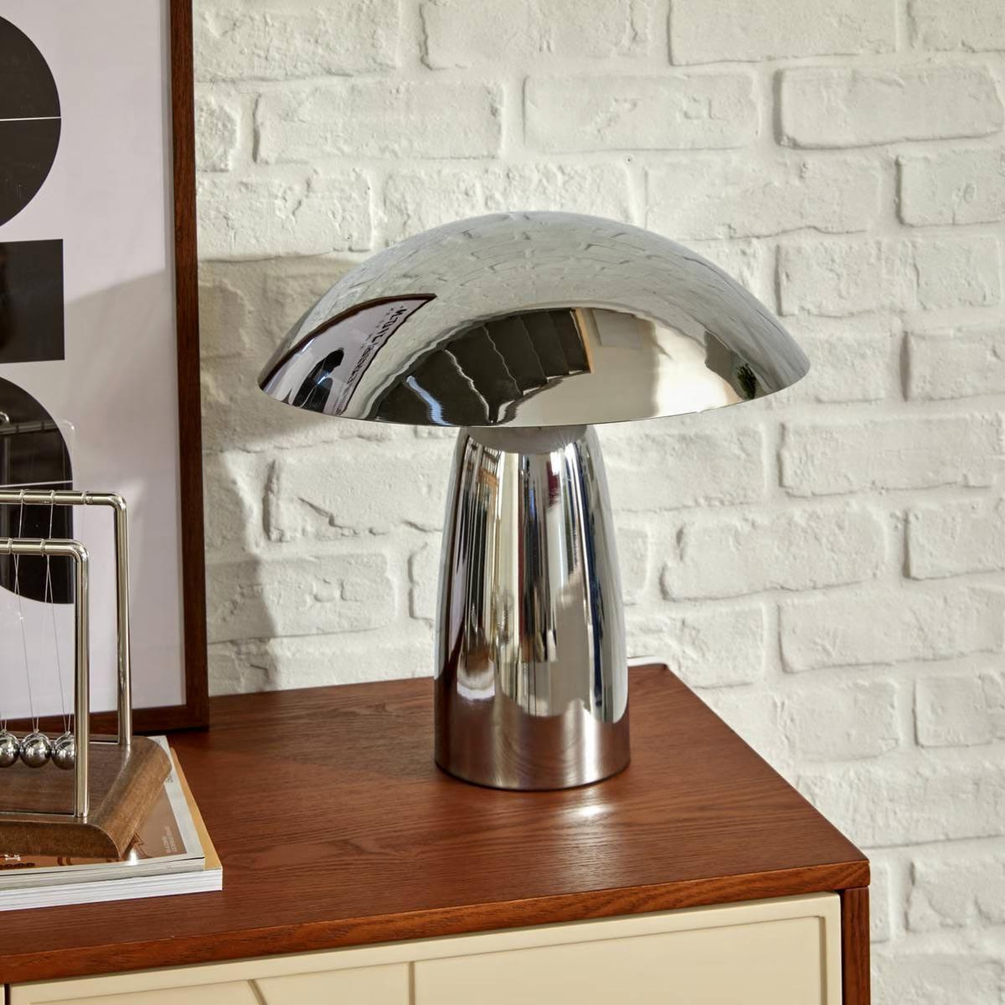 Voir la diapositive 5 : ATMOSPHERA Lampe à poser champignon  omia  36cm argent