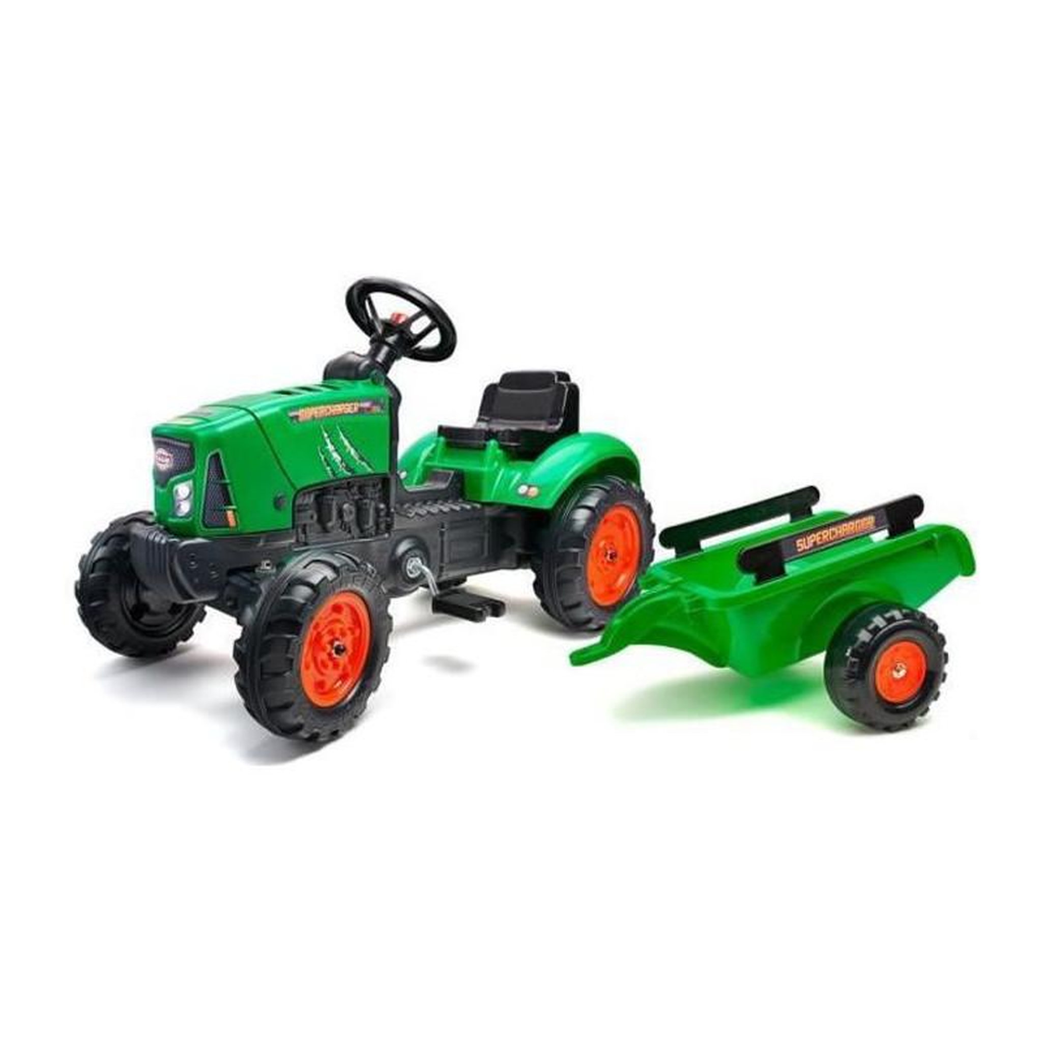 FALK FALK - Tracteur a pedales Supercharger rouge avec capot ouvrant et remorque