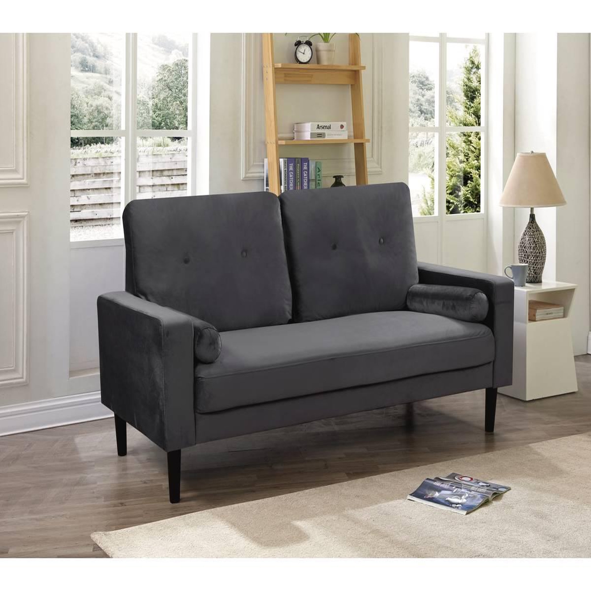 Voir la diapositive 2 : Habitat et Jardin Canapé droit fixe en velours  Monika  - 3 places - Gris