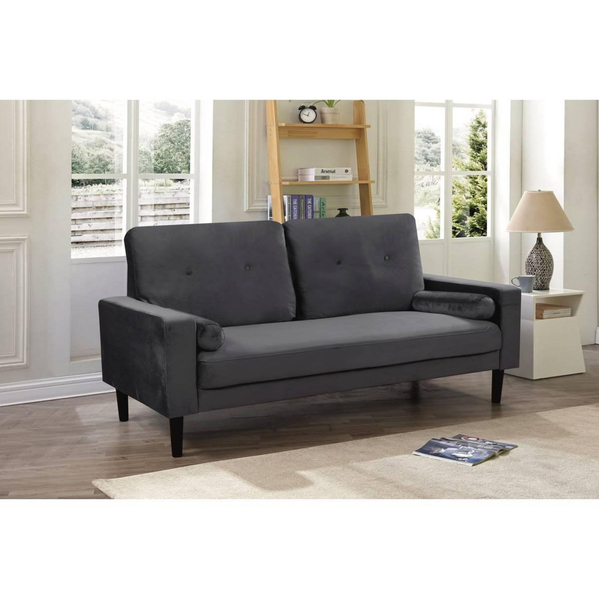 Habitat et Jardin Canapé droit fixe en velours  Monika  - 3 places - Gris