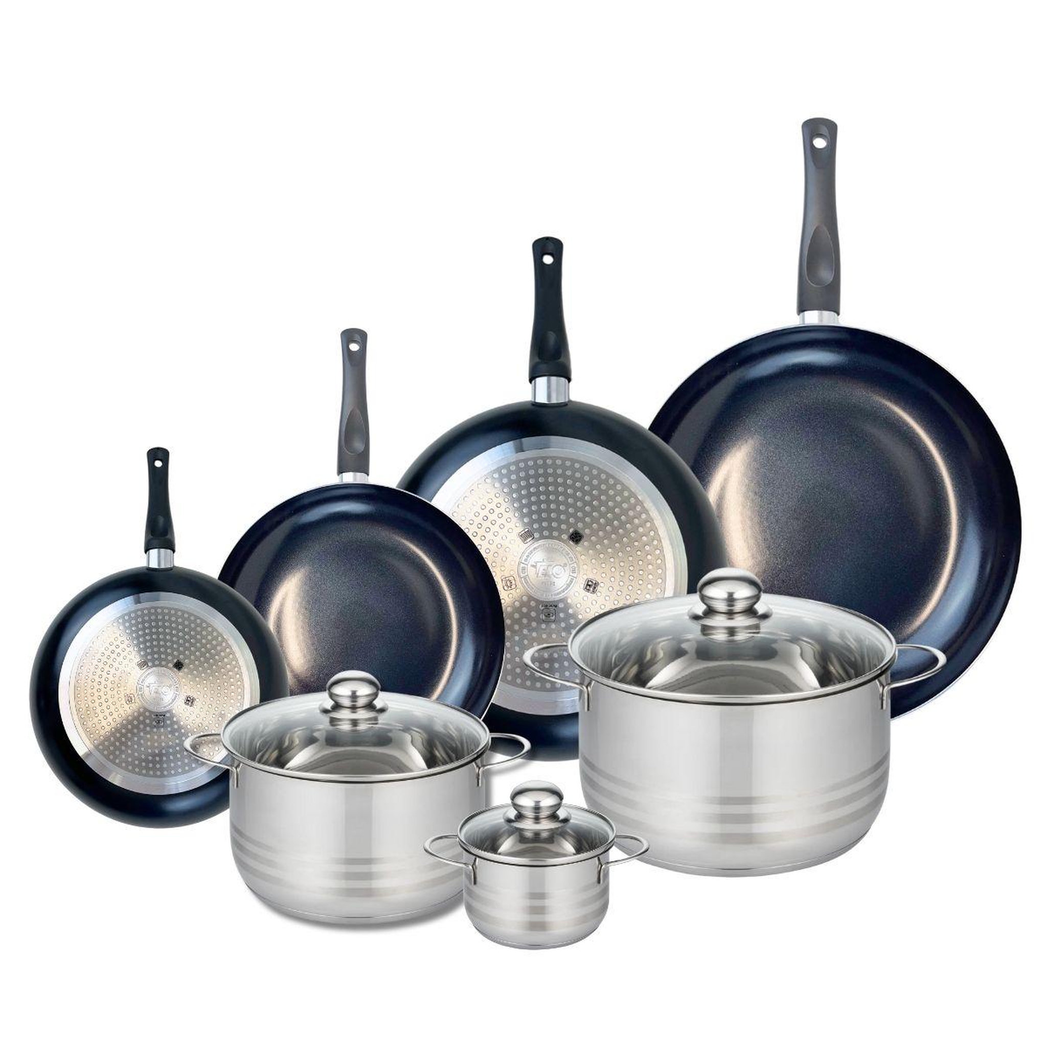 ELO Ensemble de 4 poêles de cuisson 20, 24, 28 et 32 cm et 3 faitouts 12, 20 et 24 cm elo prima brillant