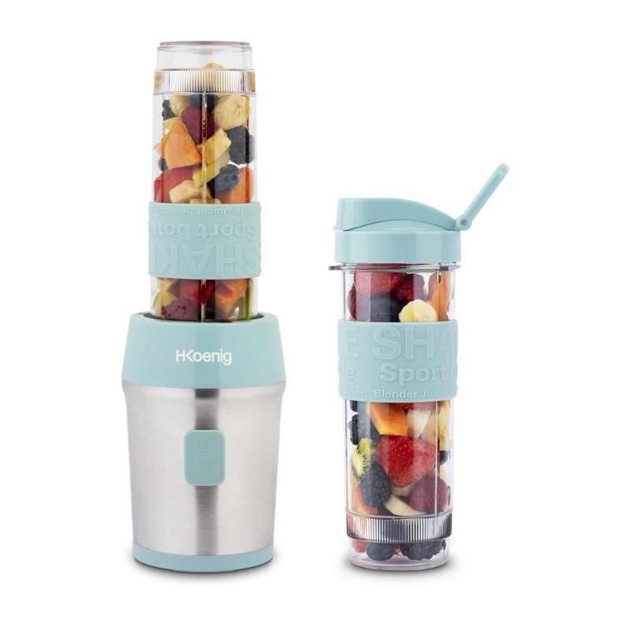 HKOENIG Mini blender - SMOO16 - 300 W - 570 mL - Bleu pastel - 2 gourdes incluses
