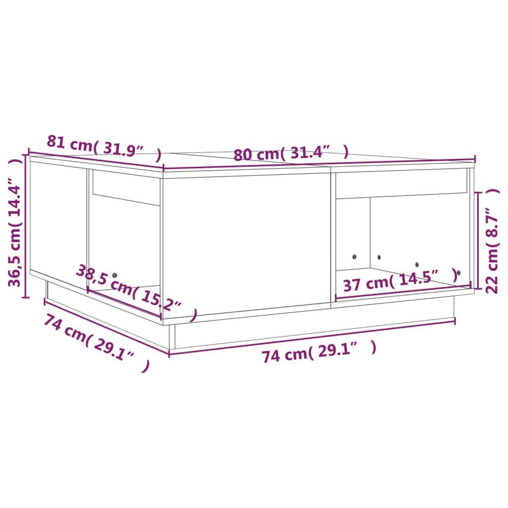 Voir la diapositive 6 : VIDAXL Table basse 80x81x36,5 cm Bois massif de pin