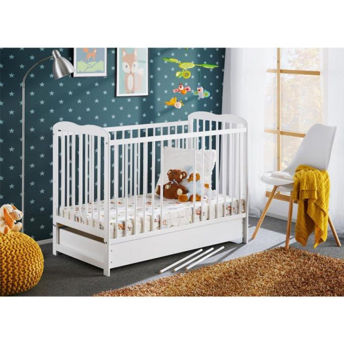 Paris Prix Lit Bébé & Tiroir  Ala  60x120cm Blanc Mat