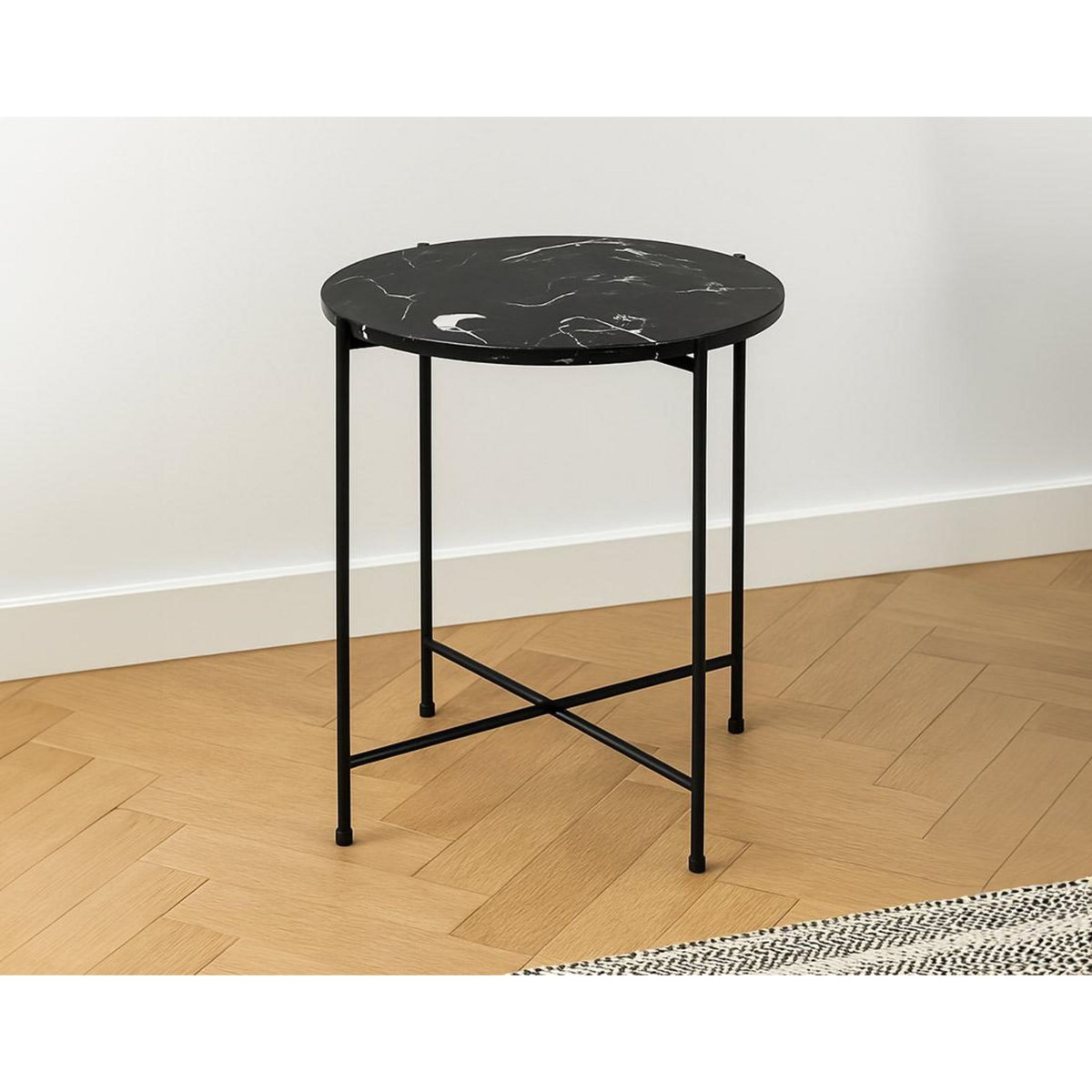 LISA DESIGN Ezaro - table basse ronde - 42 cm - plateau en marbre - pieds en acier