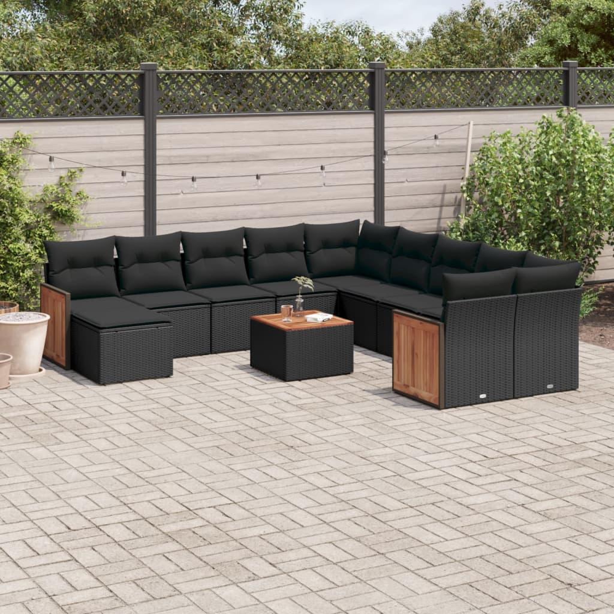 VIDAXL Salon de jardin 12 pcs avec coussins noir resine tressee