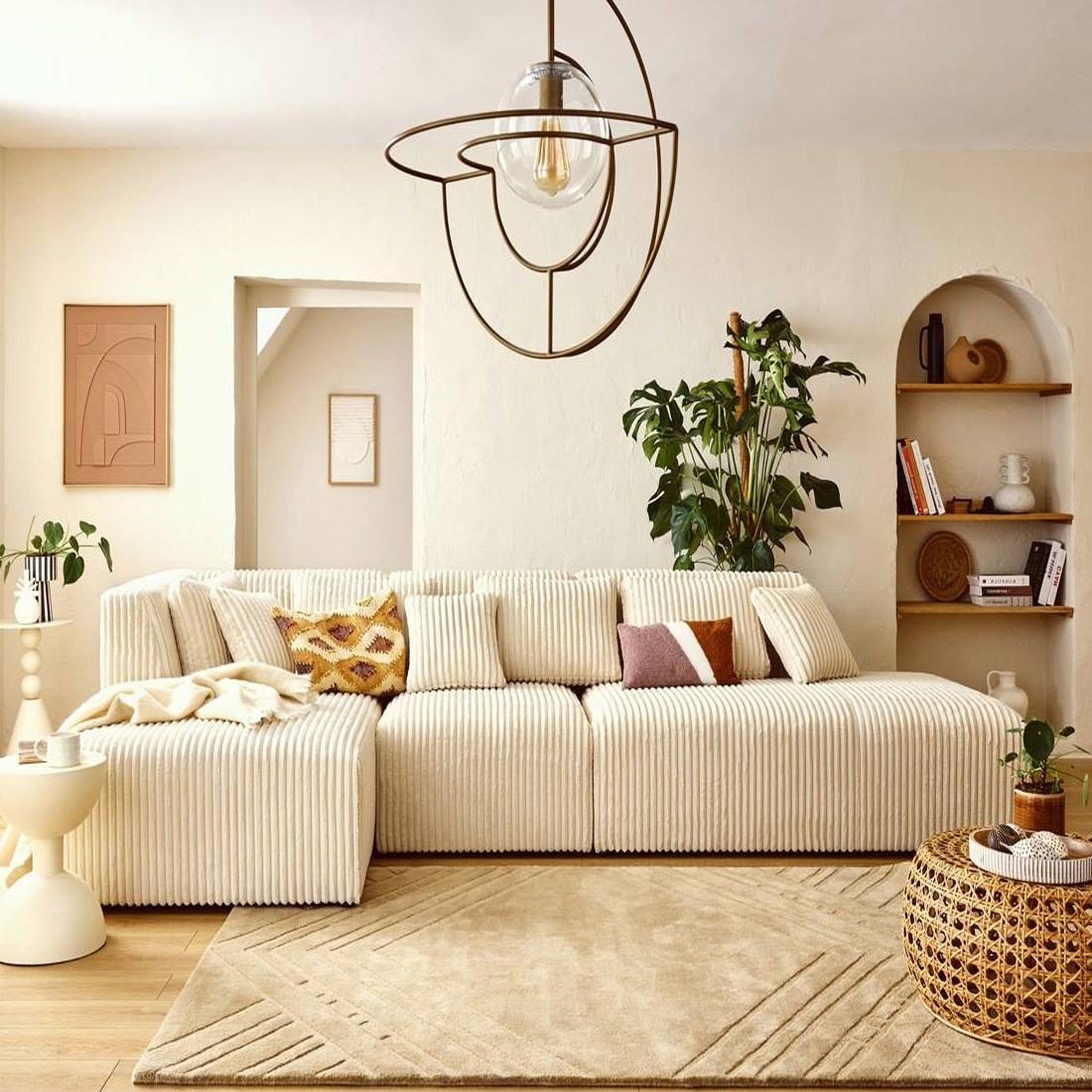 Voir la diapositive 1 : LISA DESIGN Victoire - canapé modulable d'angle gauche 5 places en velours côtelé grosses côtes