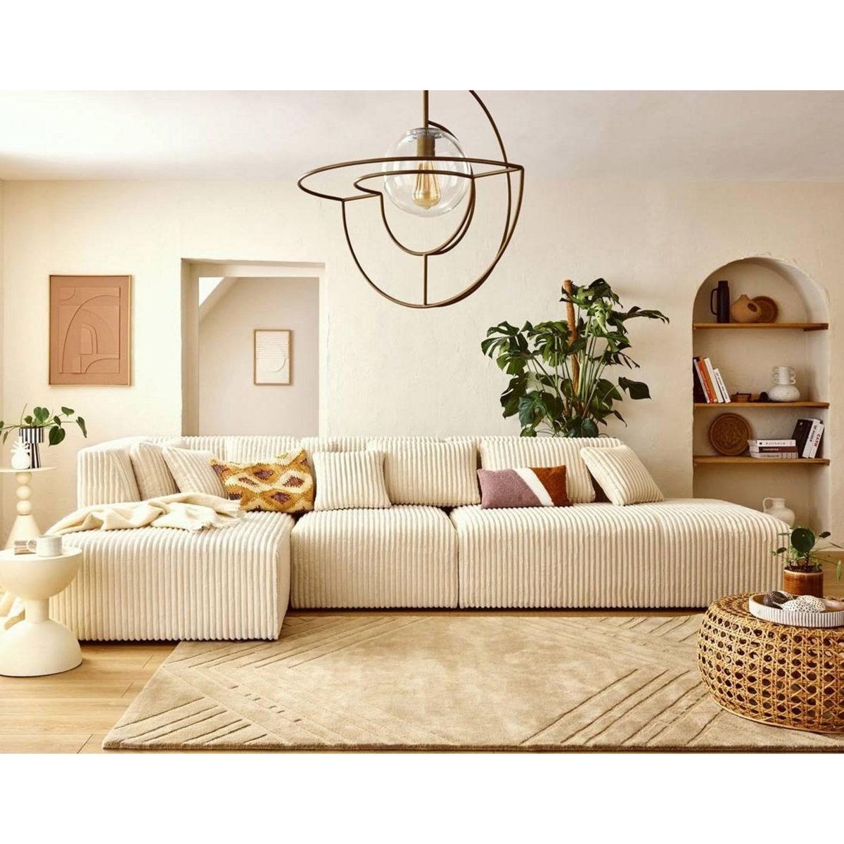 LISA DESIGN Victoire - canapé modulable d'angle gauche 5 places en velours côtelé grosses côtes