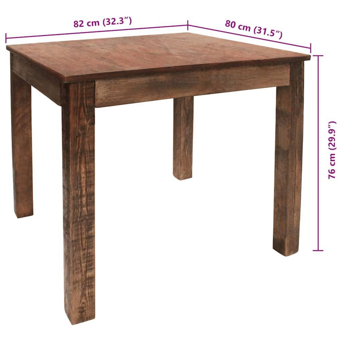 VIDAXL Table a manger bois de recuperation melange 82x80x76 cm