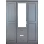 Armoire en  pin massif  3 tiroirs 3 portes +  miroir L140cm  GERALD. Coloris disponibles : Blanc, Gris