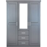 Armoire en  pin massif  3 tiroirs 3 portes +  miroir L140cm  GERALD. Coloris disponibles : Blanc, Gris