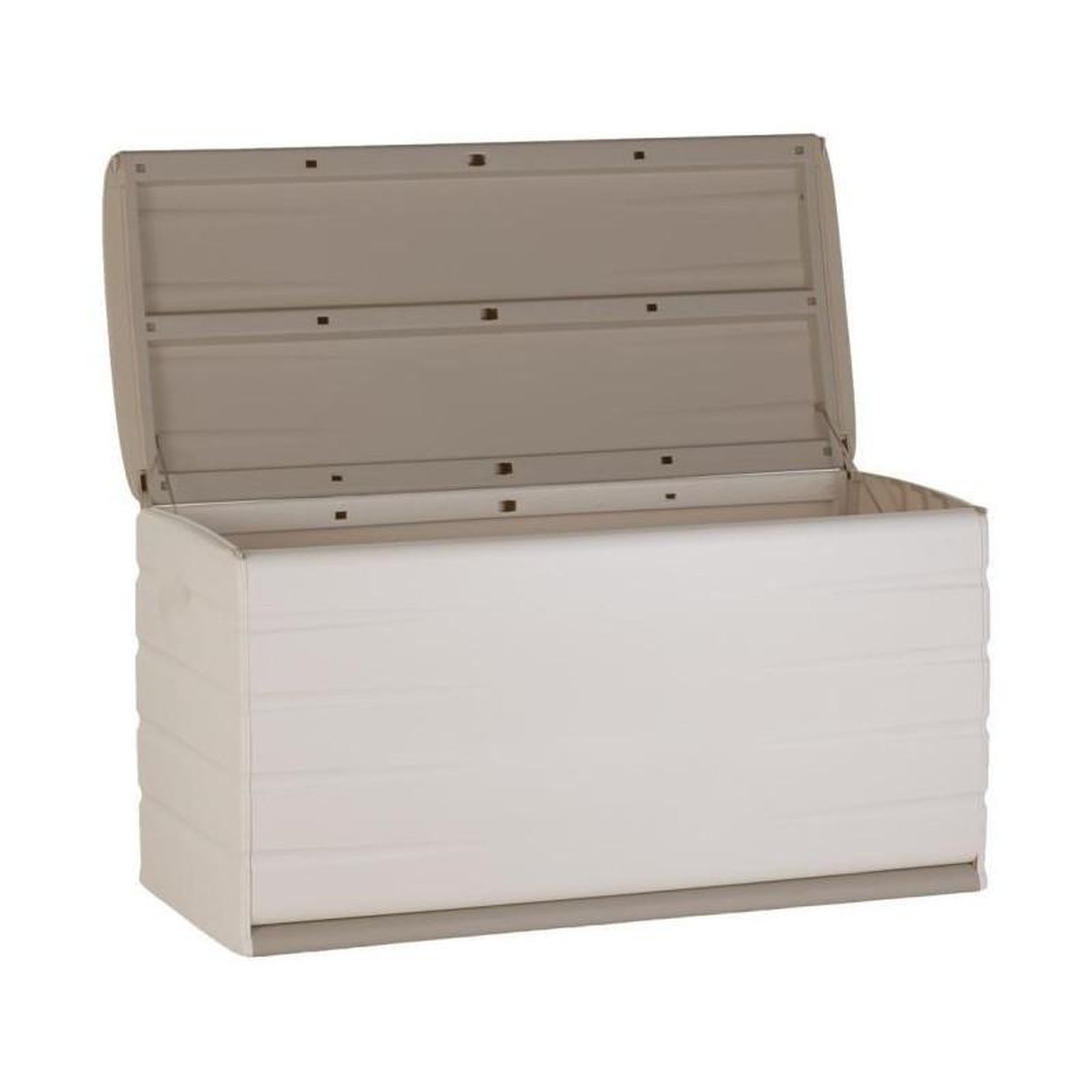 Voir la diapositive 2 : PLASTIKEN PLASTIKEN Coffre 350L Interieur/Exterieur Fonctionnel et Esthetique Cadenassable avec Roulettes Beige
