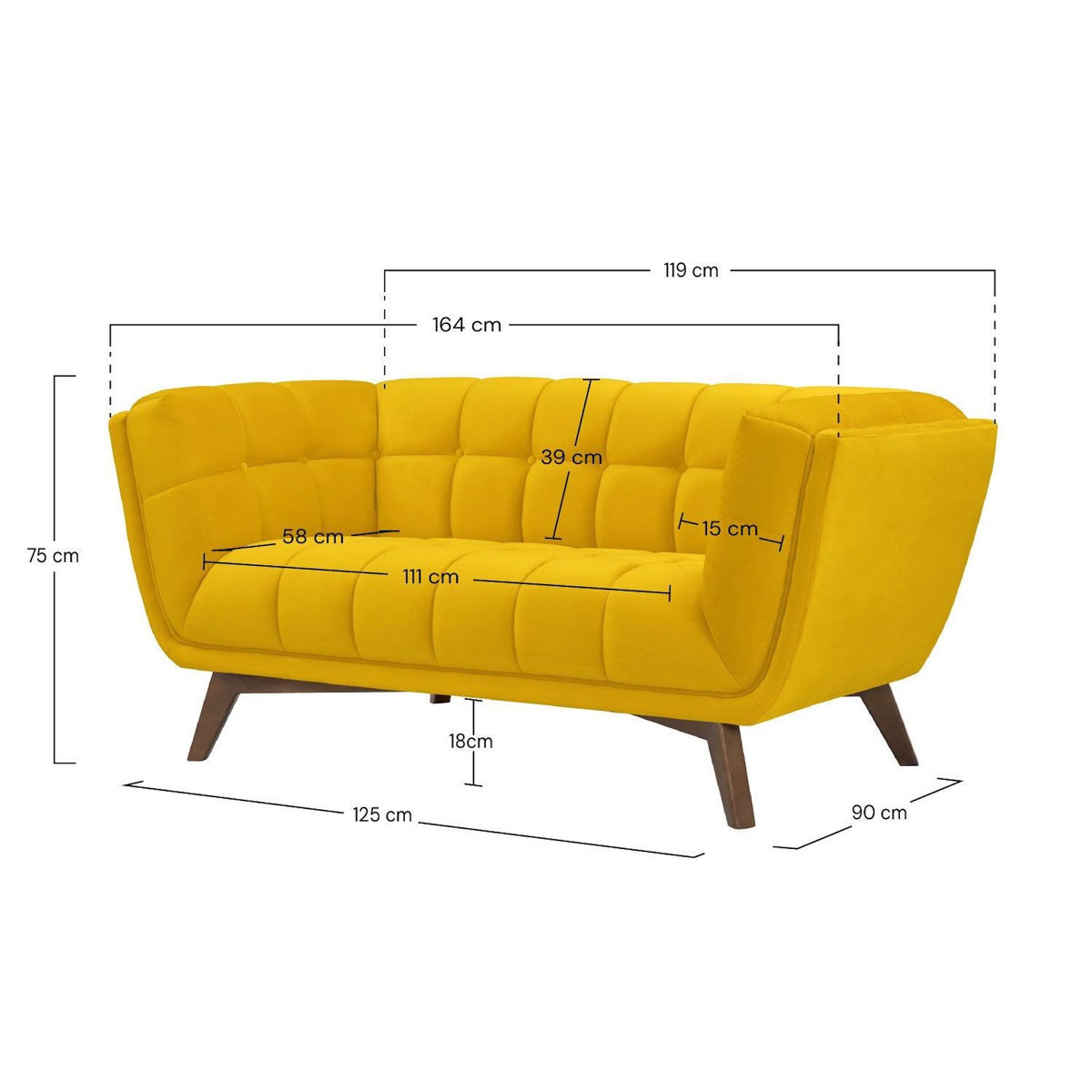 Rendez vous déco Canapé 2 places en velours jaune-Mona