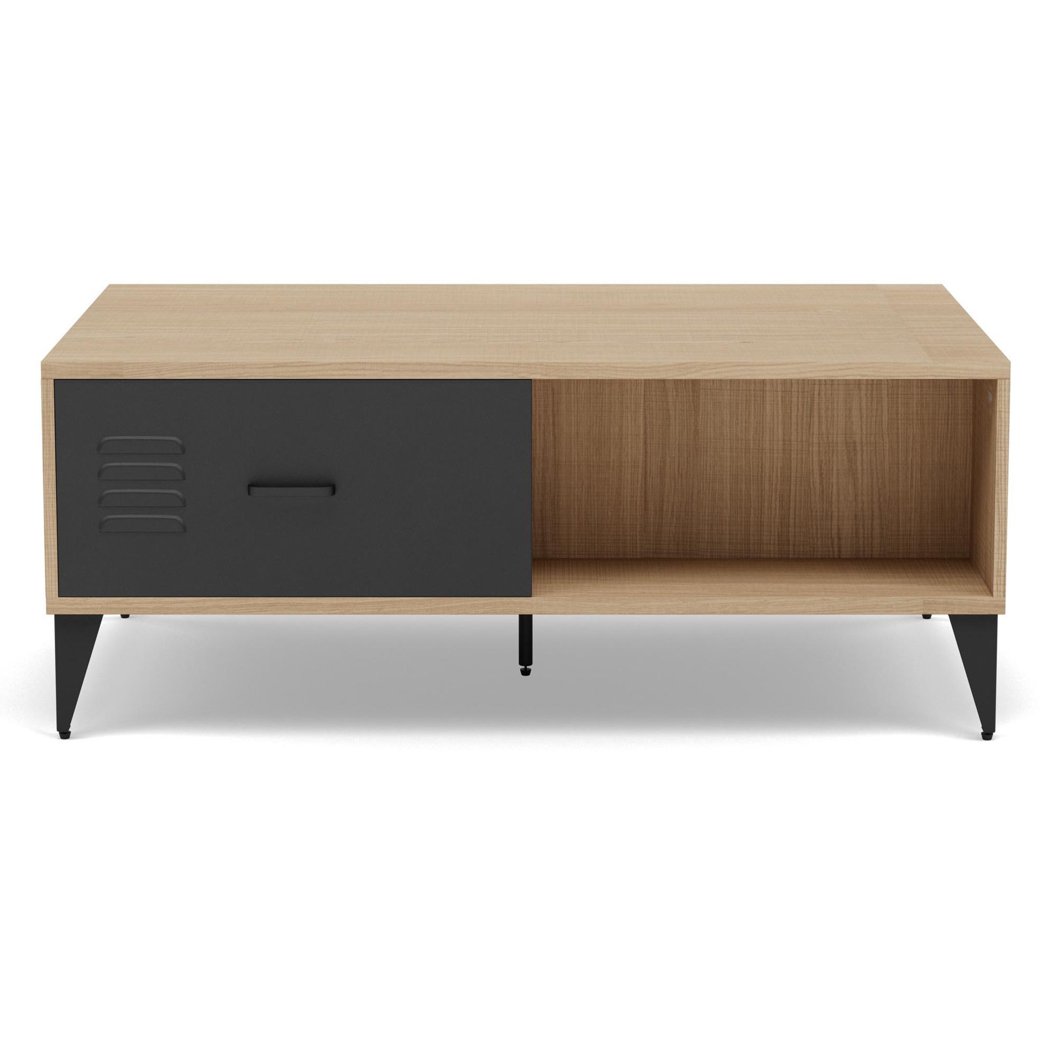 BEST MOBILIER Tribeca - table basse - effet bois et métal noir - 1 tiroir et 1 niche - 110 cm. Coloris disponibles : Marron