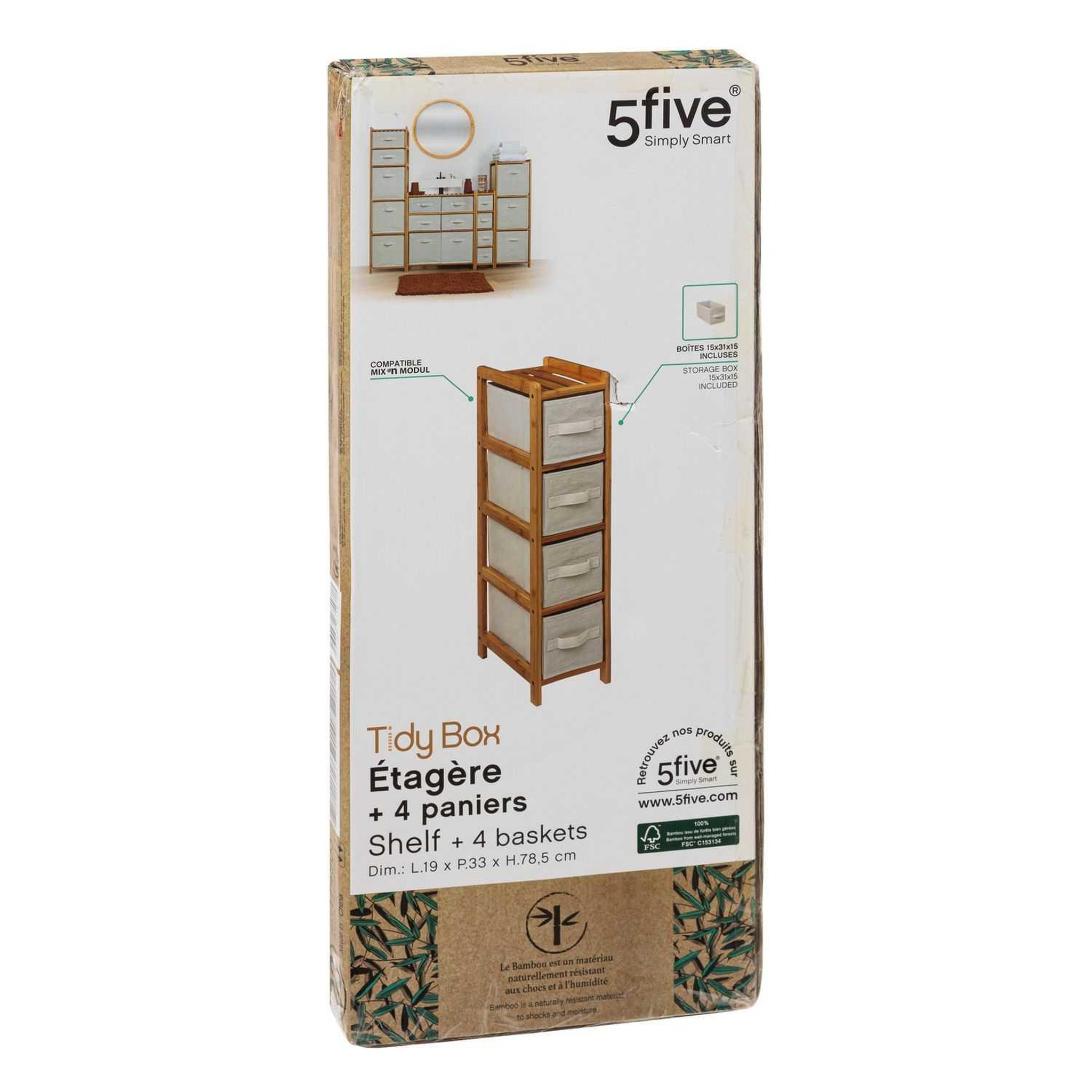 Voir la diapositive 3 : FIVE Meuble étagère fine 4 paniers - banc et marron
