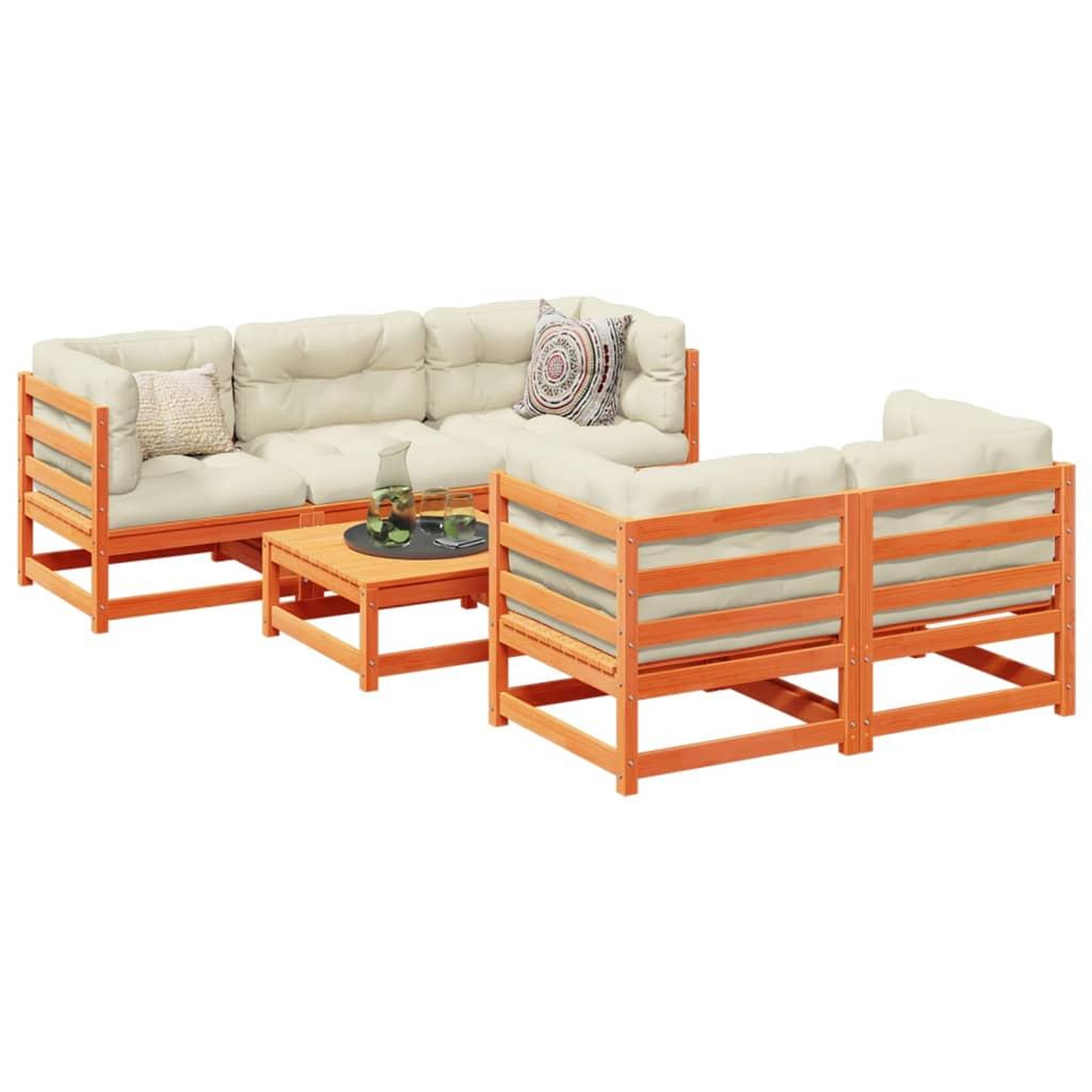 VIDAXL Salon de jardin 6 pcs avec coussins cire marron bois pin massif