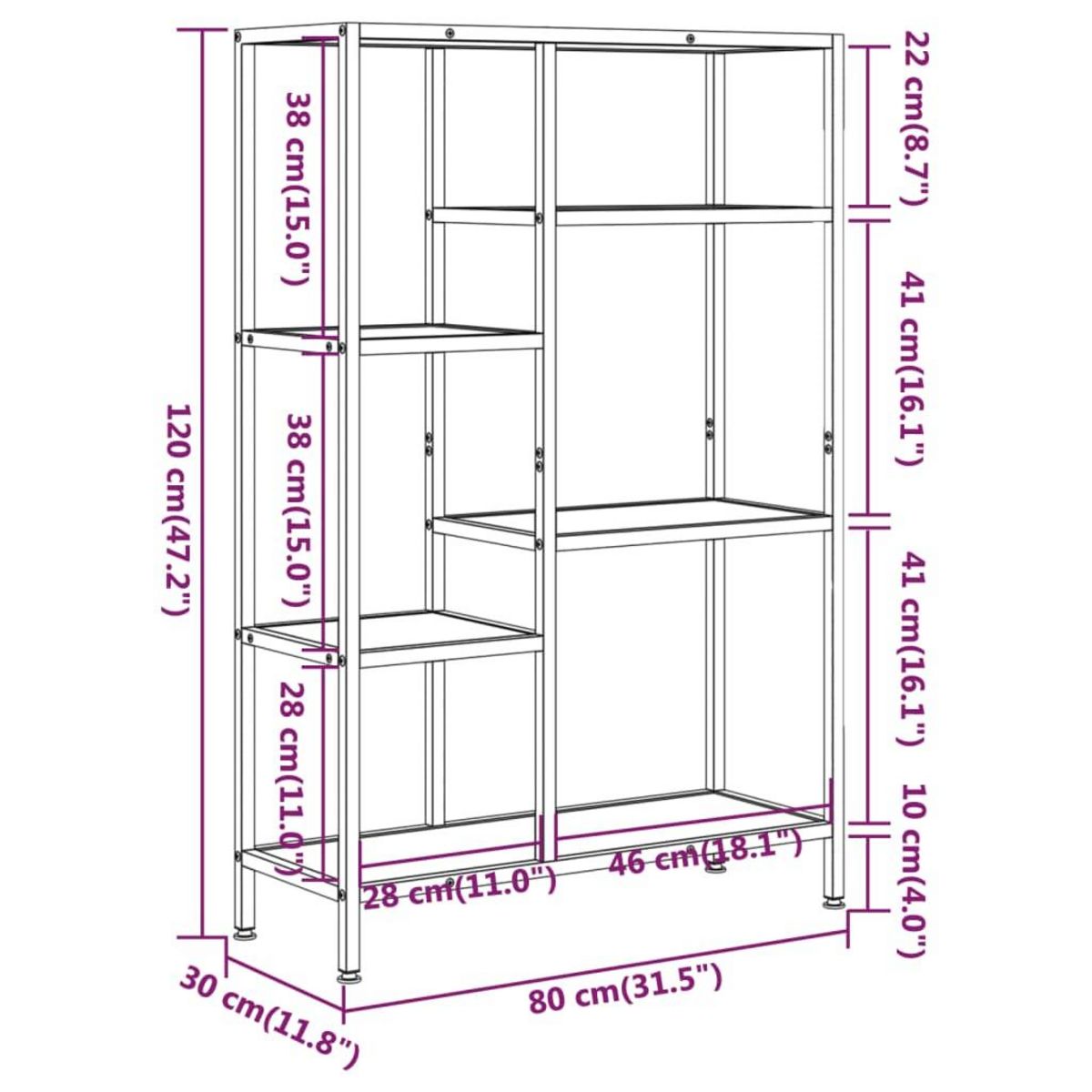 VIDAXL Etagere a livres 80x30x120 cm Acier et bois d'ingenierie
