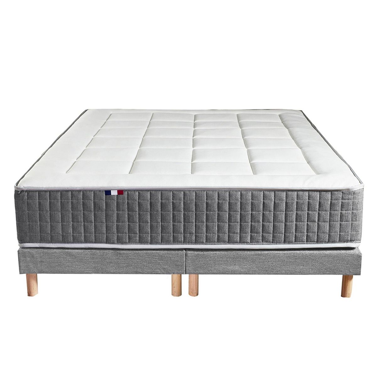 IDLITERIE Ensemble Matelas Ressort 7 zones H.28cm + Sommier + couette + oreillers Fabriqué en France MAX