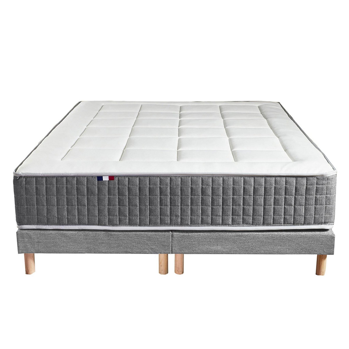 IDLITERIE Ensemble Matelas Ressort 7 zones H.28cm + Sommier + couette + oreillers Fabriqué en France MAX