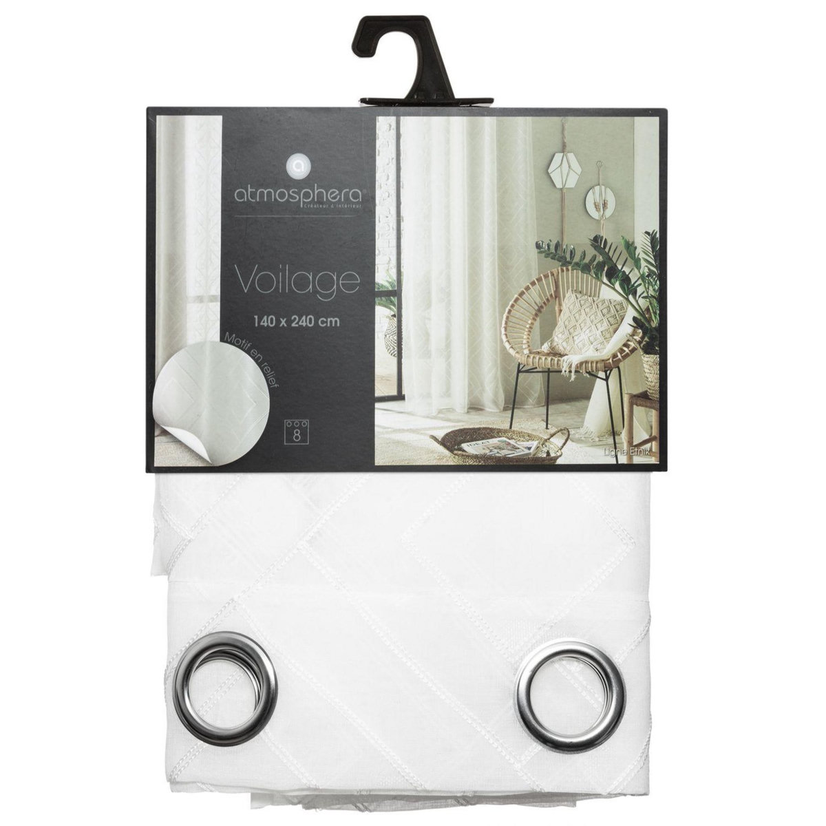 ATMOSPHERA Voilage brodé en losanges Blanc 140x240 cm