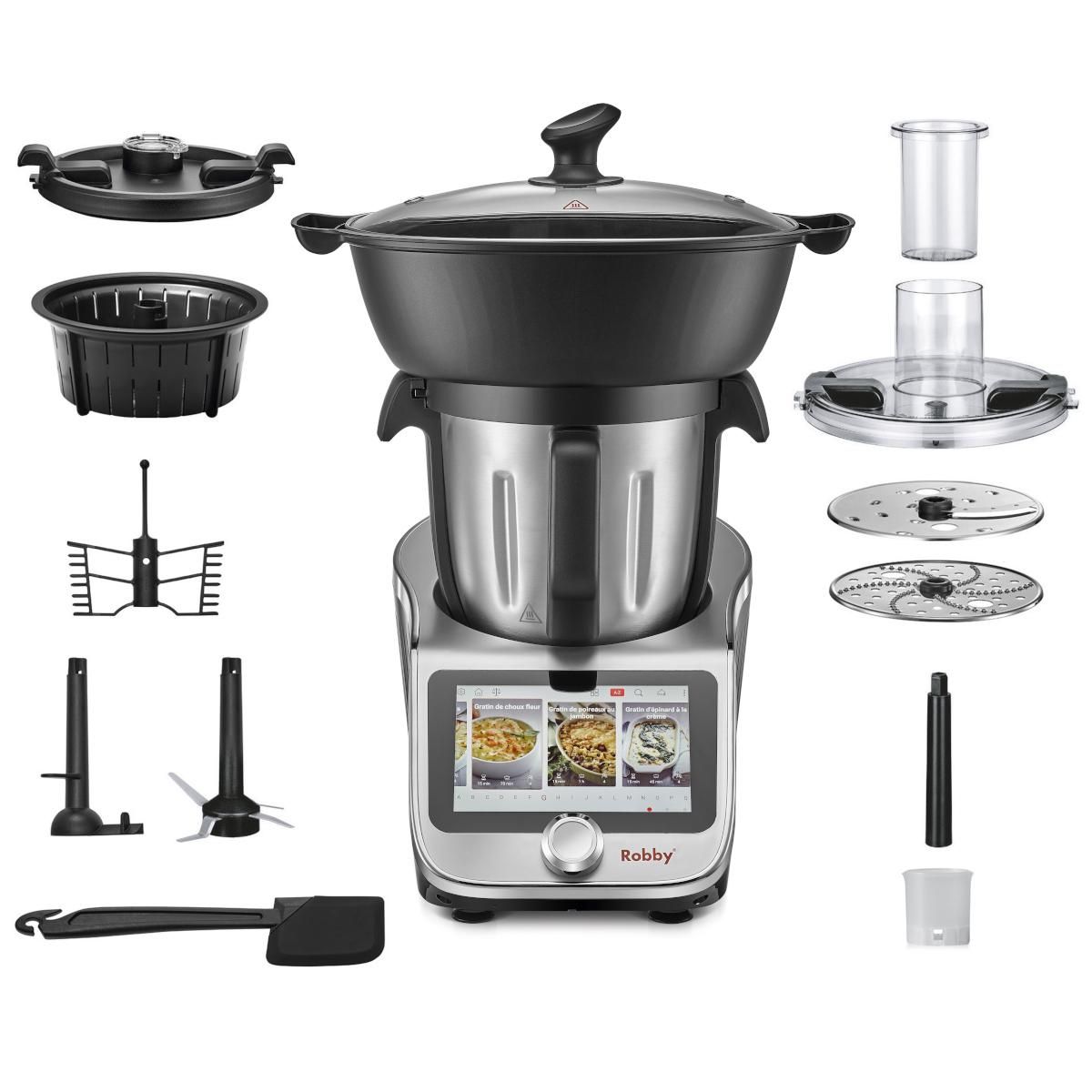 Robby Robot cuiseur multifonctions connecté avec bol xl, balance intégrée et grand écran tactile +750 recettes - robicook xl