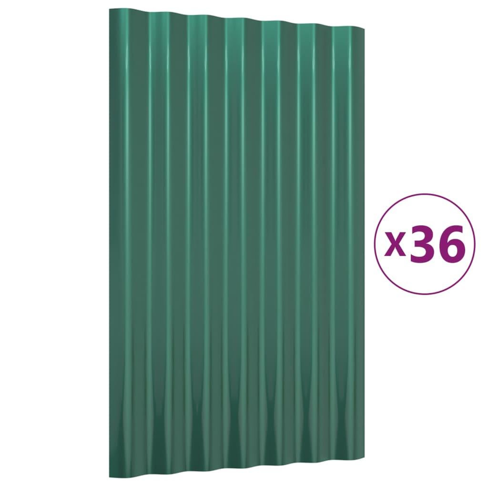 Voir la diapositive 2 : VIDAXL Panneaux de toit 36 pcs Acier enduit de poudre Vert 60x36 cm
