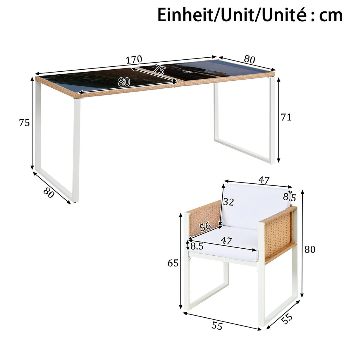 MERAX Salon de jardin 6 places en corde tressée avec table et fauteuils